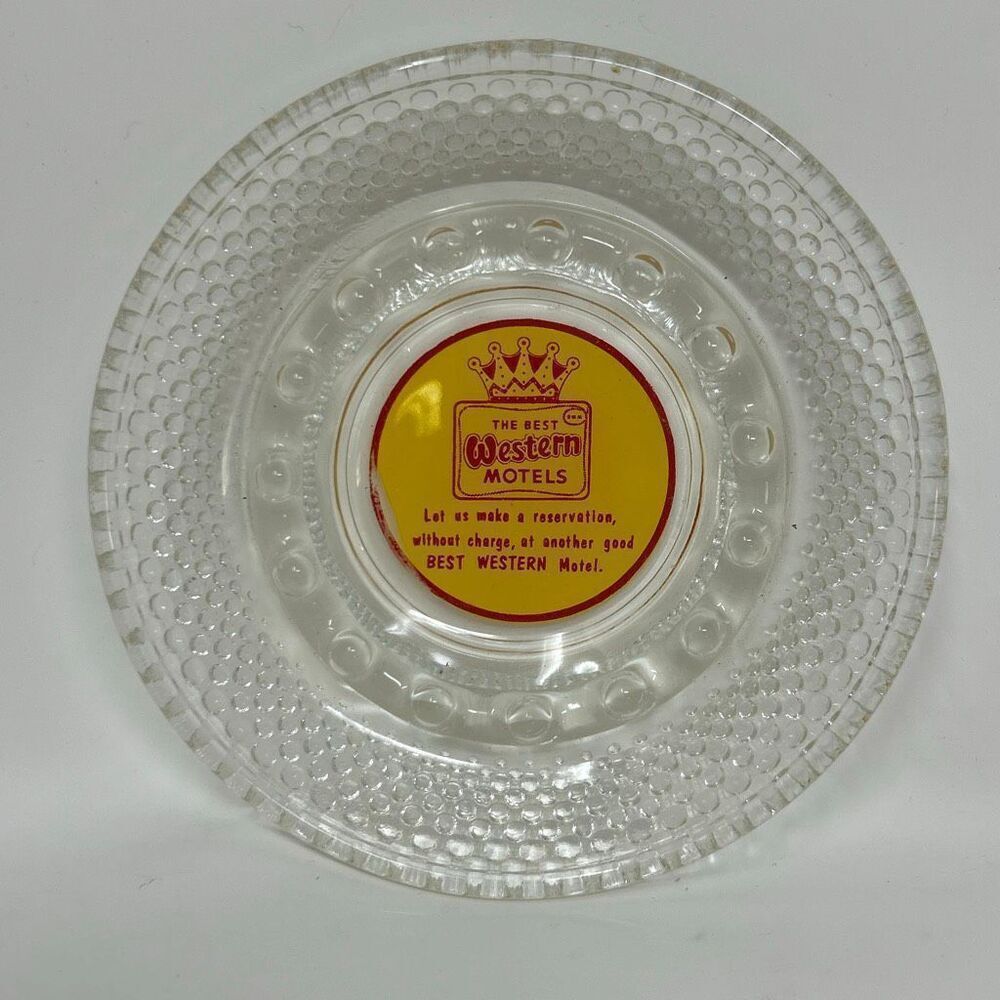 Vtg Best Western Motels Ashtray Clear Glass Hobnail Crown Logo Collectible Memor